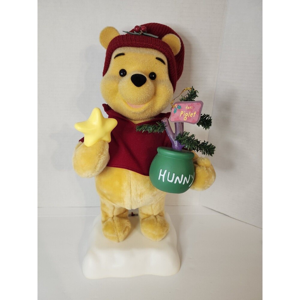 1996 Disney Winnie Pooh Bear Star & Honey Pot Christmas Animated Moving Vintage